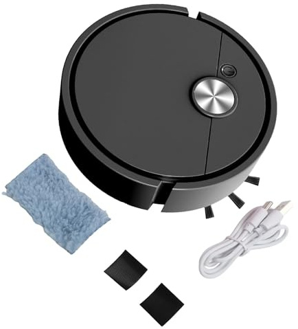 Robot aspirador 3 en 1 con función de trapeado, navegación automática, sensores anticaídas y anticolisión, para suelos duros, pelo de mascotas y polvo (negro)