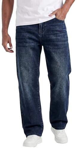 JMIERR Men's Jeans Baggy Stretch Straight Leg Regular Fit Classic Basic Denim Jeans