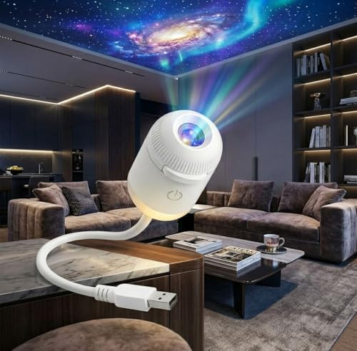 2026 Proiettore Cielo Stellato USB, Proiettore Cielo Stellato e Luce Notturna 2 in 1, Lampada Galattica a LED orientabile a 360°, per decorare il soffitto (Lampada Cielo Stellato + 5 Pannello)
