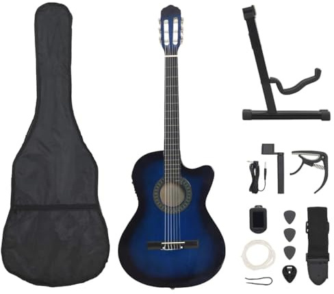 QUAHEAS Western - Guitarra acústica (12 piezas, 6 cuerdas, ecualizador de 4 bandas, funda, correa, afinador, cejilla, púa, manivela de cuerda, soporte para principiantes, escuela