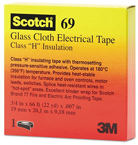 Scotch Glass Cloth Electrical Tape 69, 3/4 in x 66 ft – High-Temperature Resistant, Flame Retardant, Class H Insulation – Ideal for Electrical Maintenance and Repair