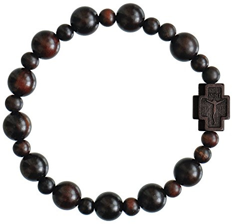 Sine Cera Dark Jujube Wood 1 Decade Catholic Rosary Bracelet, Smooth 10mm Beads