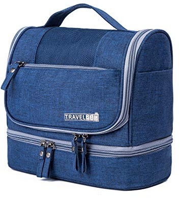 FANDARE Kulturbeutel Damen Herren Kosmetiktasche Reise Kulturbeutel, Waschtasche Kulturtasche zum Aufhängen mit getrennten Fächern für trockene und nasse Reiseartikel Wasserdicht Polyester Dunkelblau