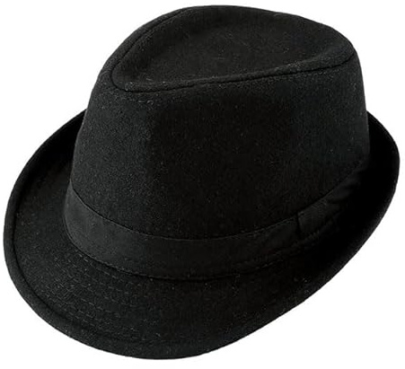 CHIC DIARY Trilby Hats for Men Short Brim Gentleman Jazz Hat Unisex Black Vintage Cotton Blended Fedora Cap Winter Gangster Hat for Party Outdoor (Black)