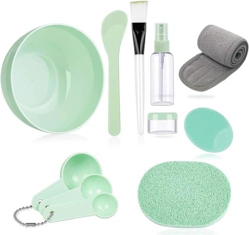 Fun Gift Face Mask Mixing Bowl Set, Lady Facial Care Facemask Tool Sets Include Facial Bowl Stick Spatula Silicone Cream Mask Brushes(Green)-christmas gifts
