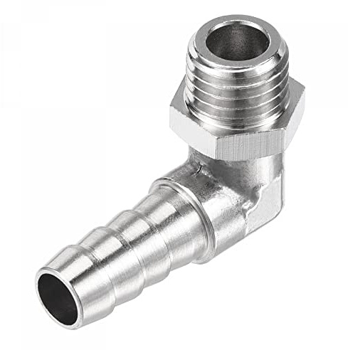 sourcing map Hose Barb Fitting Elbow 8mm Barbed M12x1.5 Male Thread | Nickel-plated Copper Right Angle Pipe Connector