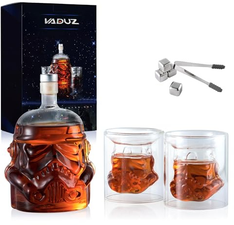 Whiskey Decanter Set Transparent Creative with 2 Glasses,Gifts for Men,Whiskey Flask Carafe Decanter with 4 Whiskey Stones & Tong,Whiskey Carafe for Brandy,Scotch,Vodka,Gifts for Dad,Husband,Boyfriend