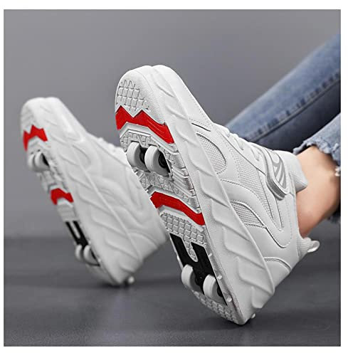HYQW Schuhe Mit Rollen 2-in-1 Kinderschuhe Rollschuhe Skateboardschuhe Sneakers Junge Mädchen Roller Skates 4-Rad Laufsportschuhe, Verstecktes HinterradXRDSHY,White-EU37