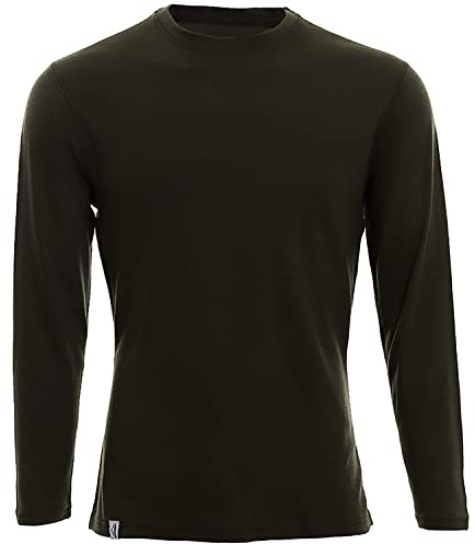 Merinoskjorta – termoundertröja långärmad I termotopp av 100 % merinoull I T-shirt långärmad för vandring, sport I för män, män I svart, Oliv – lång, S