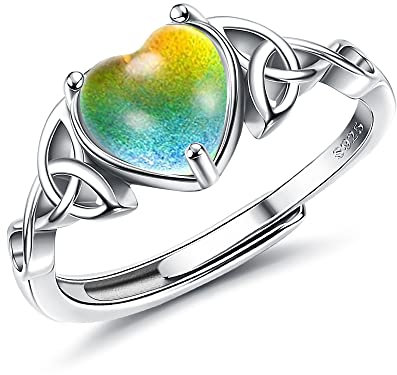 Krfy 925 Sterling Silber Stimmungsringe für Damen Mädchen Einstellbare Handgemachte Herz Solitaire Ring Temperatur-Kontrolle Wechselbare Ring Ändern Farbe Stapelbare Ringe