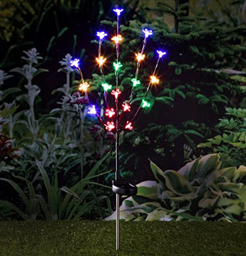 Fiche solaire LED en fleurs de cerisier - 80 cm - Éclairage décoratif de jardin avec 20 LED colorées - Bâton lumineux