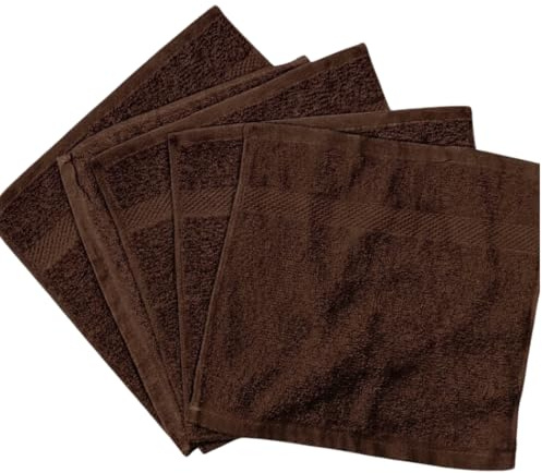 Diamond Tex Pack of 4 100% Cotton Face Cloth Set 30x30cm Flannel Washcloth Towels Extra Absorbent & Quick Dry Hotel Gym Spa Makeup Remover 600 GSM (Chocolate Brown)