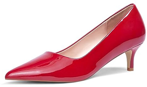 Zhabtuc Kitten Heels for Women 2 Inch/5CM, Elegant Pointe Toe Low Heels Slip-on Court Shoes Closed Toe Evening Heels Office Heel Pumps Red Size 4.5