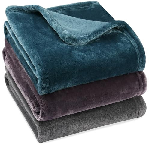 Onarway Dog Blanket for Pet Washable: Fluffy Soft Medium Throw for Cat Puppy Kitten Dogs - 3packs 70x100cm Pet Blankets for Sofa Bed Car Indoor Grey Purple Lake Green