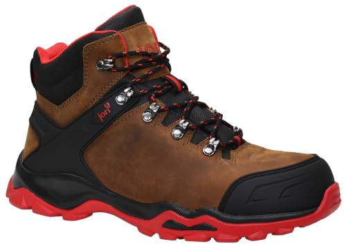JORI Säkerhetsskor jo_Powerful Brown Mid S3, kvinnor och män, läder, stålhätta, lätta, klassiska, Brun röd svart, 39 EU