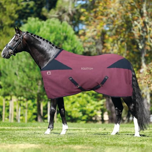 Coperta Cotone Equityum Leilah, Utile per Proteggere il Cavallo dagli Sbalzi di Temperatura (162 cm, Bordeaux/Blu)