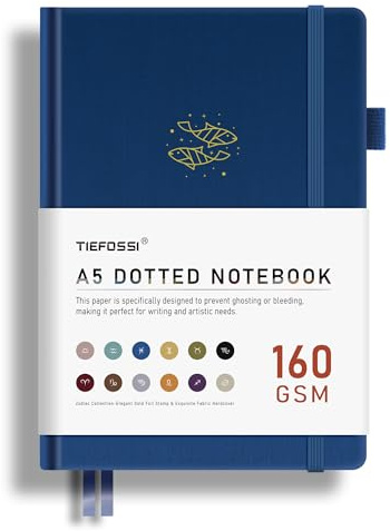 TIEFOSSI Bullet Dotted Journal, 160 g/m², auslaufsicheres dickes Papier, Sternbild-Punktnotizbuch, Fische-Tagebuch für Frauen, 256 nummerierte Punktrasterseiten