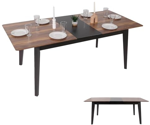 Mendler Esszimmertisch HWC-M57, Esstisch, Massiv-Holz Laminat Melamin 160-200x90cm, ausziehbar Sheesham Holz-Optik, dunkle Beine