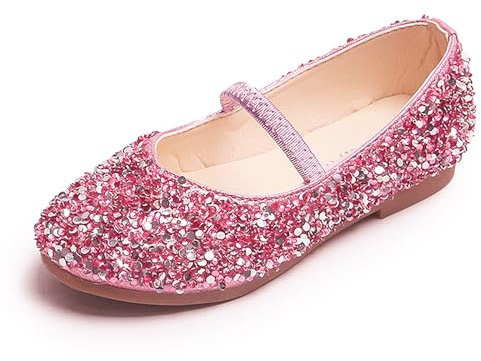 Princess Shoes Girls Glitter Mary Jane Flat Sandal Sequin Party Wedding Birthday Dress Cosplay Shoes for 3-7 Years Toddlers Kids Pink