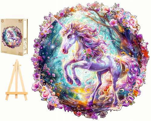 PASJO – Träpussel för vuxna med enhörningsmotiv 332 delar 35 x 32,3 cm – presentidé för barn – träpussel, enhörningar – unikt djurformat träpussel – Creative Jigsaw av trä för vuxna
