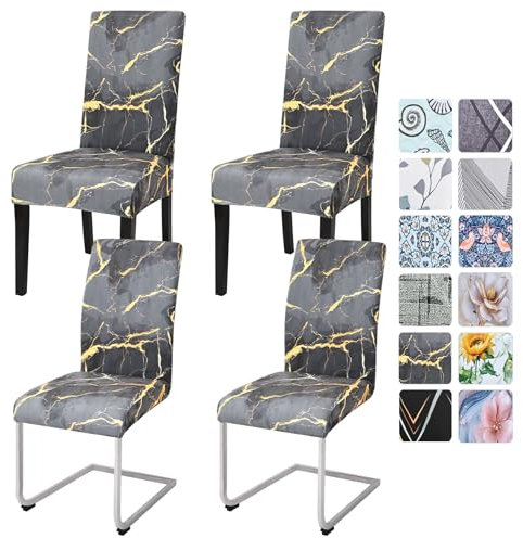 Alishomtll Dining Chair Covers Set of 4 Stretch Chair Slipcovers Swing Chair Elastic Removable Washable Dining Room Chair Covers Protector for Kitchen Banquet Hotel Restaurant (Grey Marble, 4pcs)