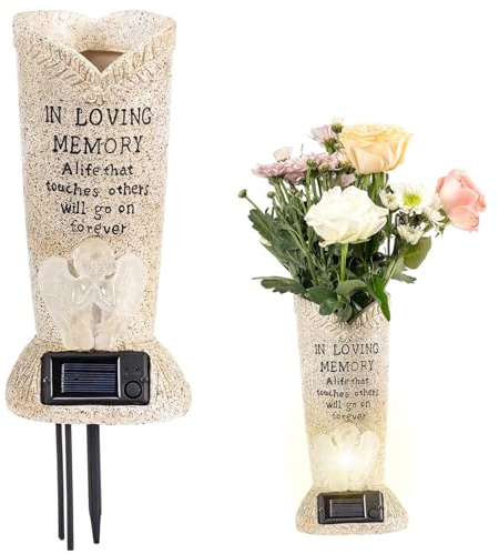 Hbbgdiy Solar Angel Statue with Cemetery Vase & Stake, Decorative Resin Memorial Gift for Loss of Loved Ones, Grave & Headstone Decor