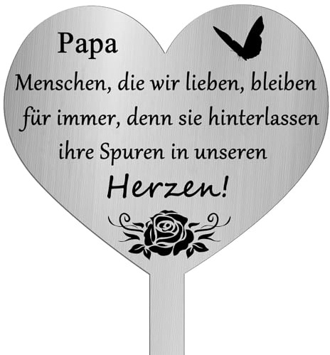 TJUSPIRIT Herz Grabstecker Wetterfest mit Gravur Papa, Menschen, die wir lieben, bleiben für Immer, denn sie hinterlassen ihre Spuren in unseren Herzen! Edelstahl Grabschmuck Grabdekoration