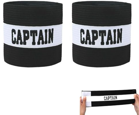 2 Pcs Captains Armband,Captain Armband Football,Elastic Kids Captain Armbands Junior Footballs Set Adjustable Classic Black White Color Scheme Adults Sports Arm-Bands Kits for Soccer,Rugby,Basketball