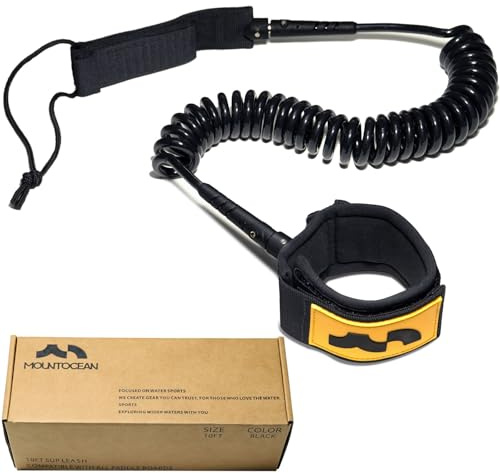 10ft Coiled SUP Leash for Paddleboard Ankle Cuff, Double Swivel