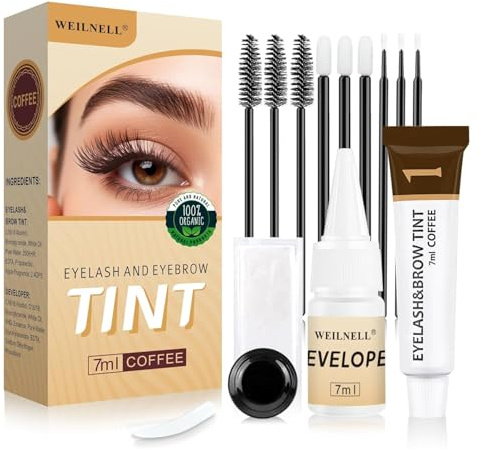 Eyelash & Eyebrow Color Kit, 2 in 1 Professional Lash & Brow Color Kit, Easy to Use with Natural Results, DIY Hair Coloring Eye Lash & Eye Brow Set for Beginner Salon Beauty 7ml (Coffee/Dark Brown)