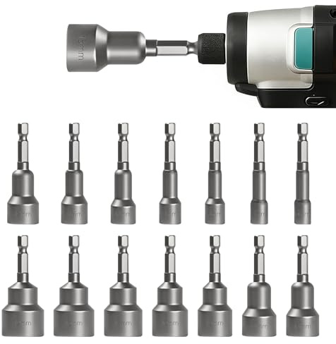 14 Pcs Juego de Llaves de Vaso, 6-19 mm Vasos Hexagonales Magnéticos, Juego Llaves de Vaso para Taladro, Llave de Vasos de impacto para brocas