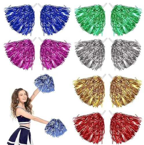 12Pcs Plastic Cheerleader Pom Poms - Cheerleading Set for Children & Adults Sports, Meetings, Parties & Celebrations