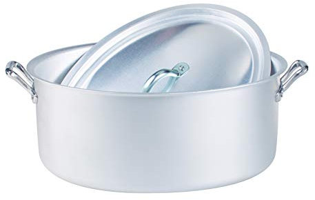 Pentole Agnelli Linea Family Cooking Alluminio Casseruola Ovale con Due Maniglie e Coperchio, Argento, 32 cm
