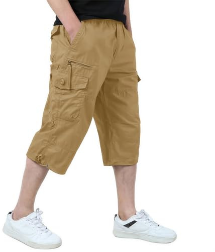 KEFITEVD Men's Cargo Shorts 3/4 Length Shorts Casual Short Pant with Pocket