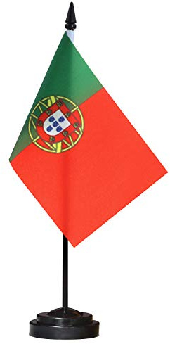ANLEY Portugal Deluxe Desk Flag Set - 6 x 4 Inch Miniature Portuguese Desktop Flag with 12 Solid Pole - Vivid Color and Fade Resistant - Black Base and Spear Top