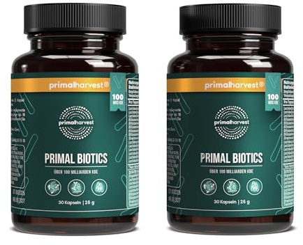 Primal Harvest ® Biotics - 2 Pack -60 Kapseln - 15 Bakterienstämme - 100 Mrd KBE + Inulin und Lebendkulturen - Laborgetestet - Magensaftresistente Kapseln