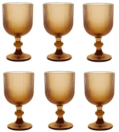 Lot de 6 verres à vin colorés vintage avec gaufrage (ligne/jaune/350 ml), verres à boisson, verres de mariage, verres à champagne, carafe, coupes à dessert, verres en verre, verre à vin, verre à eau,