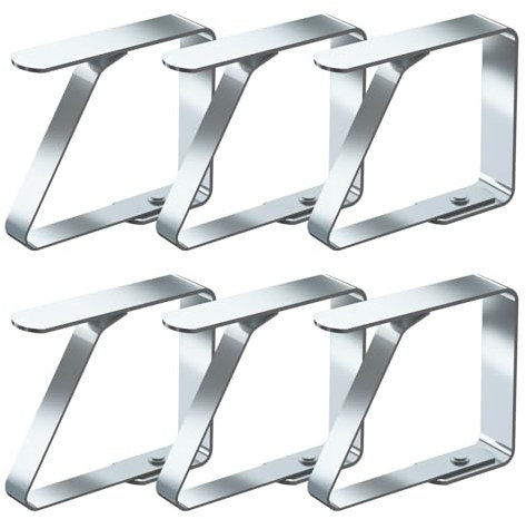 Blooven Tablecloth Clips 6 Pack Stainless Steel Table Cover Clamps Table Cloth Holders, for Tables of 2.5-4 cm Thick (Medium x 6 Pack)