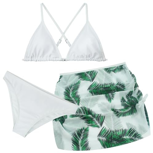 Happy Cherry Bambina Costume da Bagno Ragazze Costumi Mare Set Bikini Stampa Floreale 3 pz Top Corto Imbottito + Slip + Gonna Costume da Spiaggia Estivo 10-11 Anni