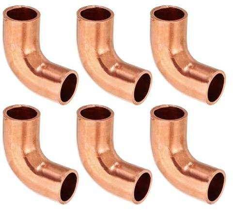 PATIKIL 6pcs 5/16 ID 1mm Thick Elbow Copper Fitting 99.9% Pure Copper Pipe