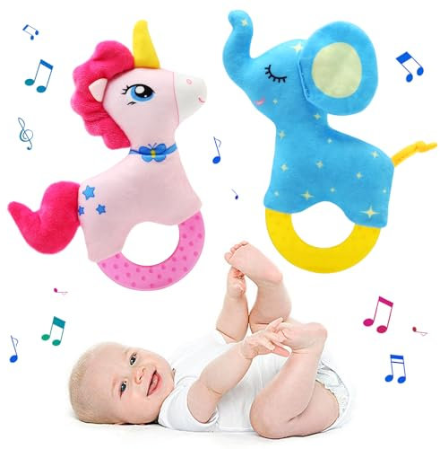 LEADSTAR Baby Rassel 0-6 Monate, 2 Stück Greifling Baby Babyrassel Babyspielzeug ab 3 6 9 12 Monaten Shaker Greifen Rassel Baby Erstausstattung Neugeborenes Spielzeug für Kleinkinder ab 0+ Monaten