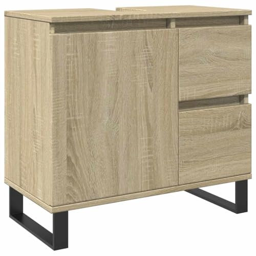 vidaXL Badschrank, Badezimmerschrank mit Stauraum Eisenfüße, Waschbeckenunterschrank für Badezimmer, Badmöbel, Sonoma-Eiche Holzwerkstoff
