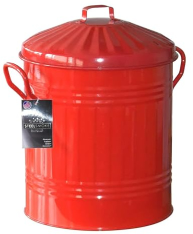 Unibos | Small 13 Litre 13L Round Shape Red Colour Galvanised Steel Metal Bin Recycle Rubbish Waste Dustbin Bin With Lid (Red)
