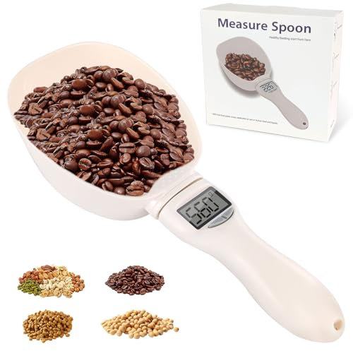 Cucchiaio Bilancia Cigitale, 800g/1g Misurino Contenitore Crocchette Cane Paletta per Alimenti con Display LCD Dosatore Crocchette per Cani Strumento di pesatura per cucina/liquidi Cibo Scala