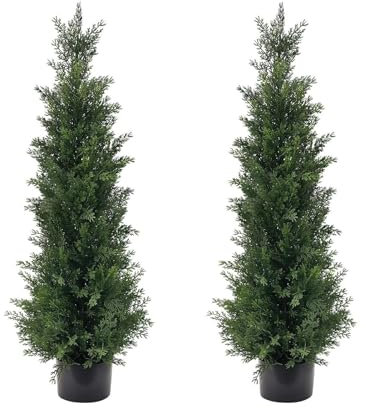 Pruojhw Falsk cypress, utomhus topiary, set om 2 | Realistiska konstgjorda topiarier 3 fötter, vintergröna falska med UV-skydd, konstgjorda buskar 2 stycken för entré av