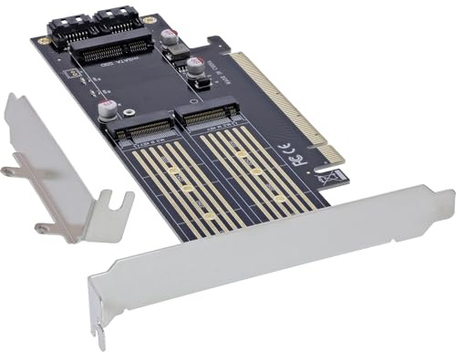 InLine PCI Express Karte zu 1x M.2 Key B + 1x NVMe M.2 Key M + 1x mSATA, PCIe x16, 76660T