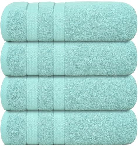 WovenWonder 4-pack Jumbo badhanddukar 75 cm x 150 cm 100% egyptisk bomull Snabbtorkande 500GSM Mycket absorberande Mjuk känsla badlakan XL Badrumshandduk Perfekt för daglig användning (Aqua/Mint)