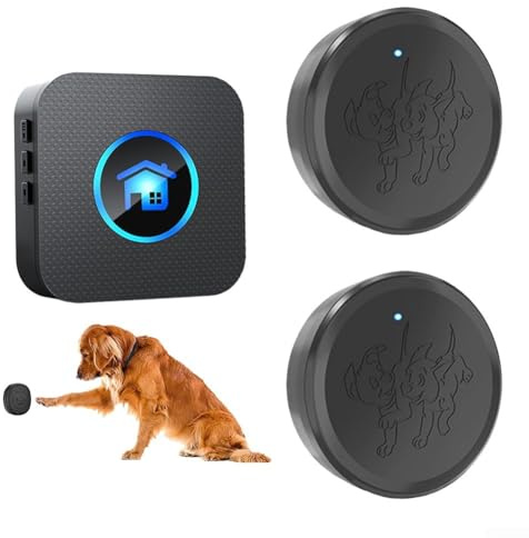 CYRENT Sonnette de porte sans fil pour chien avec bouton tactile - Étanche - Volume réglable - Plusieurs mélodies pour dressage de chiot (1 récepteur + 2 boutons)