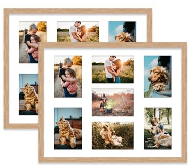 Oak Multi Photo Frame - Holds 7 x 6x4 Pictures, Family Collage Picture Frame for Wall Display, 20x16 Frame size, Set of 2
