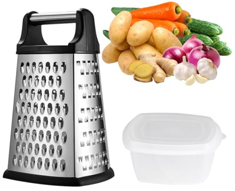 Grattugia per formaggio a 4 lati, affettatrice manuale per cucina, grattugia a scatola in acciaio inossidabile con contenitore rimovibile, affettatrice trituratore a 4 lati per frutta, verdura
